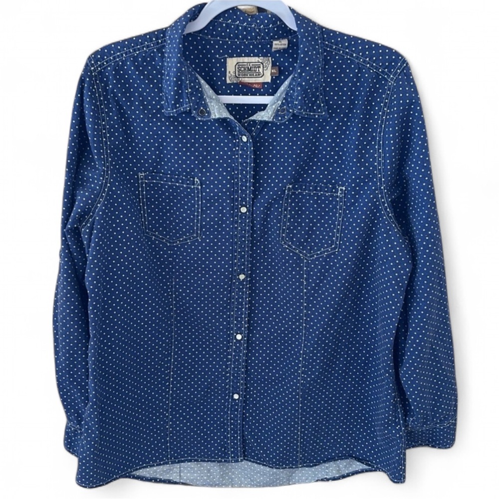 CE Schmidt Women’s Workwear Polka Dot Pearl Snap XL Work Shirt
